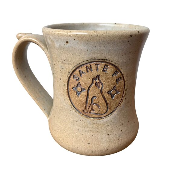 Vintage Santa Fe Pottery Handcrafted 20 Oz Mug howling Wolf Dog drip Glaze - Picture 1 of 6